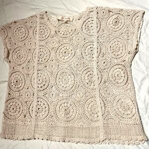 Solitaire by Ravi Khosla Cream Color Cotton Crochet Lace Cap Sleeve Top Size L